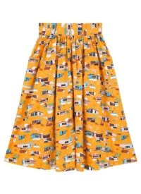 Joanie Clothing Dawn O’Porter X Joanie – Geentee Mid-Century Bungalow Print Skirt –  UK 26  – Sustainable Organic Cotton (Yellow)