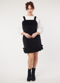 Joanie Clothing Gertie Square Neck Velvet Ruffle Pinafore Dress –  UK 26  – Sustainable Organic Cotton (Black)