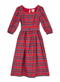 Joanie Clothing Gina Puff Sleeve Tartan Midi Dress – Red –  UK 10 (Red)