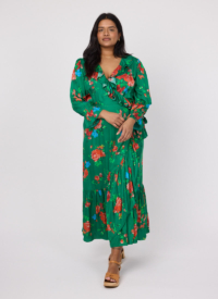 Joanie Clothing Glorie Green Floral Print Wrap Dress –  UK 26 (Green)