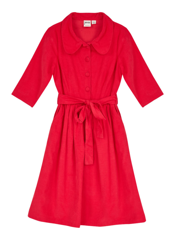 Joanie Clothing Grable Cord Button-Through Shirt Dress - Red -  UK 22 (Red)