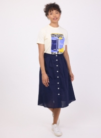 Joanie Clothing Haley Button-Down Midi Skirt – Navy –  UK 22  – Sustainable Organic Cotton (Navy)