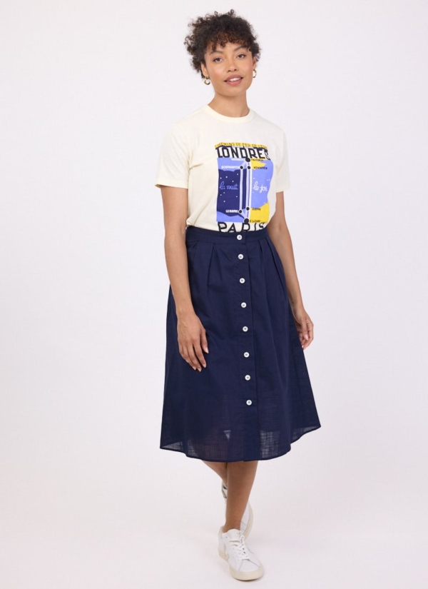 Joanie Clothing Haley Button-Down Midi Skirt - Navy -  UK 22  - Sustainable Organic Cotton (Navy)