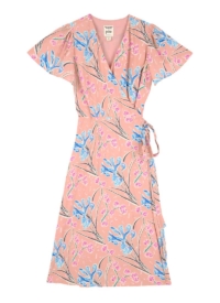 Joanie Clothing Horrockses Fashions X Joanie – Harlow Lily Print Midi Wrap Dress –  UK 10 (Pink)