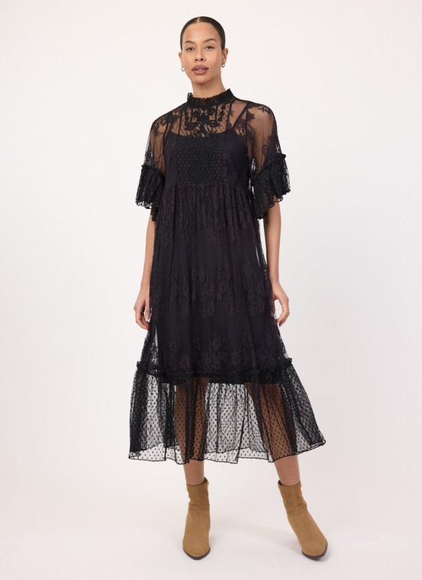 Joanie Clothing Havisham High Neck Lace Midi Dress - Black - Extra Large (UK 20-22) (Black)