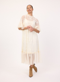 Joanie Clothing Havisham High Neck Lace Midi Dress – Ivory – Extra Extra Large (UK 24-26) (Cream)