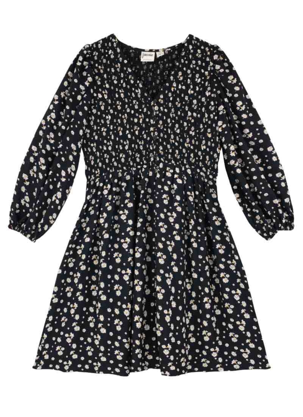 Joanie Clothing Henderson Black Floral Print Long Sleeve Smock Dress - Large (UK 16-18) (Black)