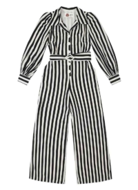 Joanie Clothing Bus Stop X Joanie – Hoxton Monochrome Stripe Jumpsuit- UK 26 (Black)