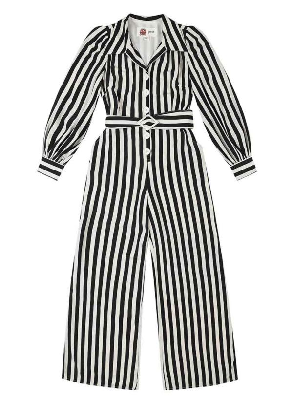 Joanie Clothing Bus Stop X Joanie - Hoxton Monochrome Stripe Jumpsuit- UK 26 (Black)