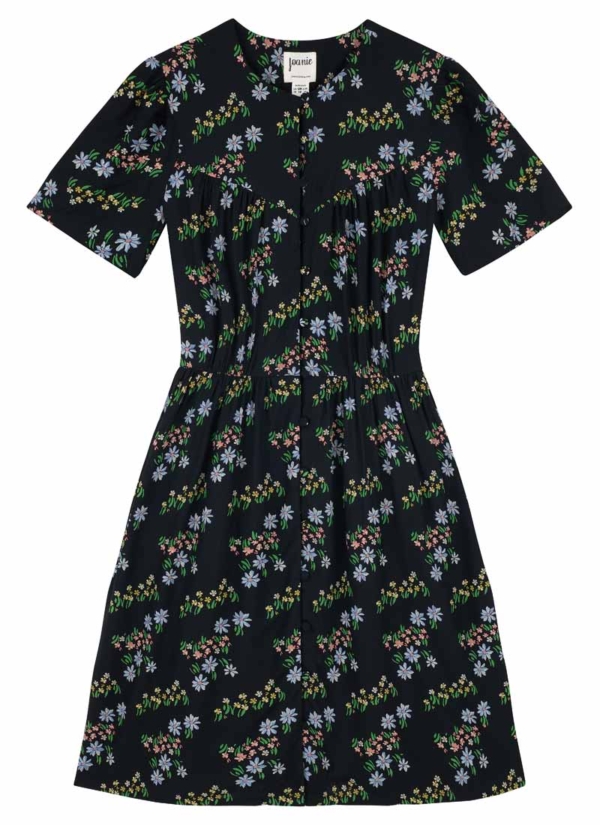 Joanie Clothing Ida Black Floral Print Tea Dress -  UK 20 (Black)