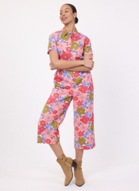 Joanie Clothing Imala Wildflower Print Short Sleeve Boilersuit –  UK 22  – Sustainable Organic Cotton (Pink)
