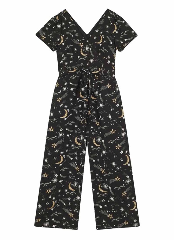 Joanie Clothing Jerry Celestial Star & Moon Print Jumpsuit -  UK 10 (Black)