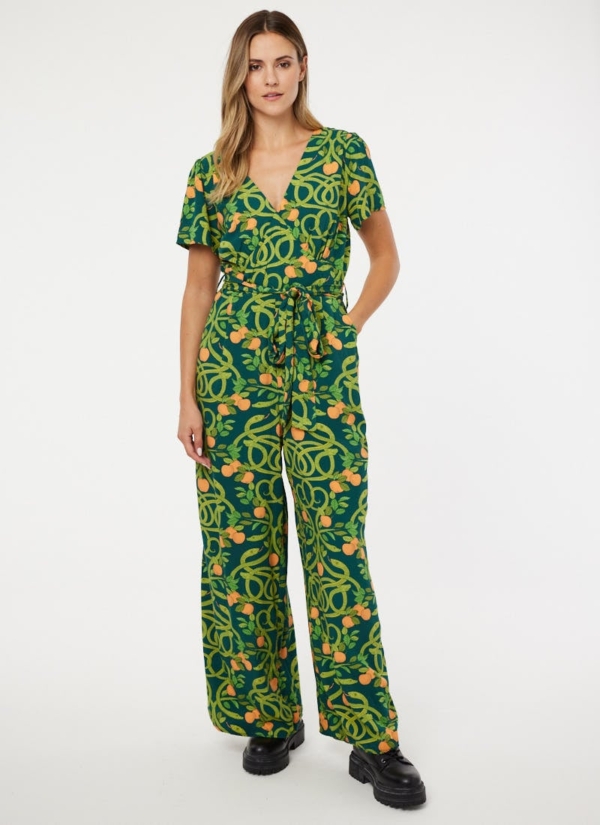 Joanie Clothing Jerry Serpents And Apples Print Jumpsuit -  UK 26 (Green)