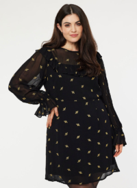 Joanie Clothing Kanchan Sheer Embroidered Long Sleeve Mini Dress –  UK 26 (Black)