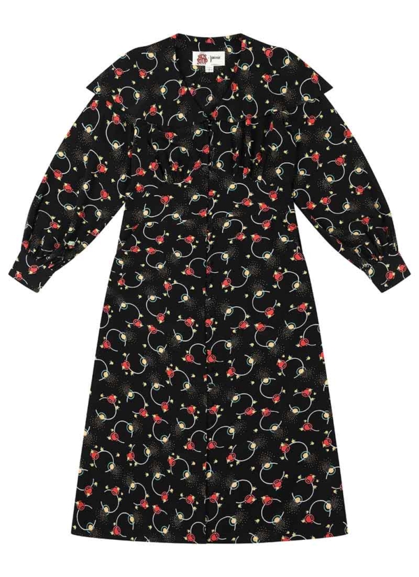 Joanie Clothing Bus Stop X Joanie - Kensington Flounce Collar Midi Dress -  UK 26 (Black)