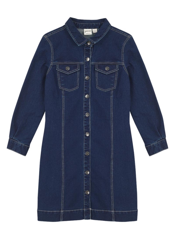 Joanie Clothing Lowri Mid-Wash Denim Shirt Dress -  UK 20 (Navy)