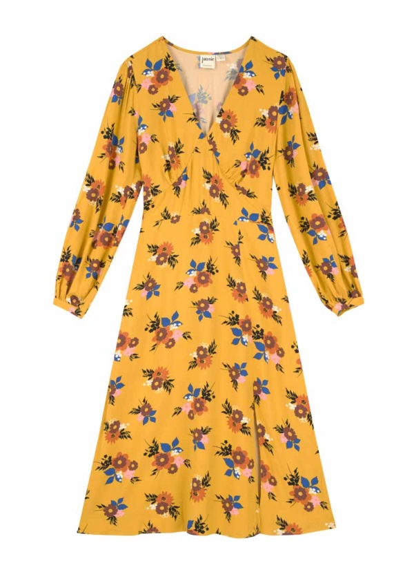 Joanie Clothing Lucid Floral Print Midi Dress- UK 22 (Yellow)