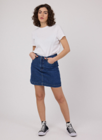 Joanie Clothing Mandy Mid Wash Denim A-Line Mini Skirt- UK 22 (Blue)