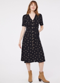 Joanie Clothing Manon Bee Print Button-Through Tea Dress –  UK 18 (Black)
