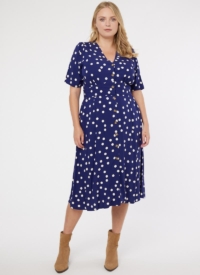 Joanie Clothing Manon Polka Dot Print Button-Through Tea Dress – Navy –  UK 22 (Navy)