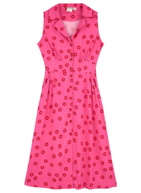 Joanie Clothing Maryann Pink Floral Print Sleeveless Midi Dress -  UK 16 (Pink)