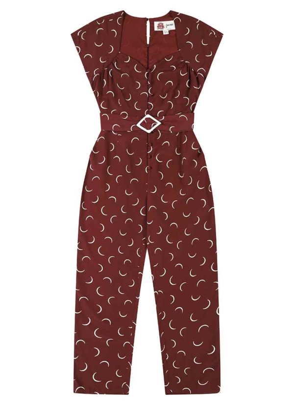 Joanie Clothing Bus Stop X Joanie - Marylebone Crescent Moon Print Jumpsuit -  UK 26 (Red)