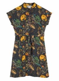 Joanie Clothing Natural History Museum X Joanie – Meronti Flora and Fauna Print Collared Shirt Dress- UK 20  – Sustainable Organic Cotton (Black)