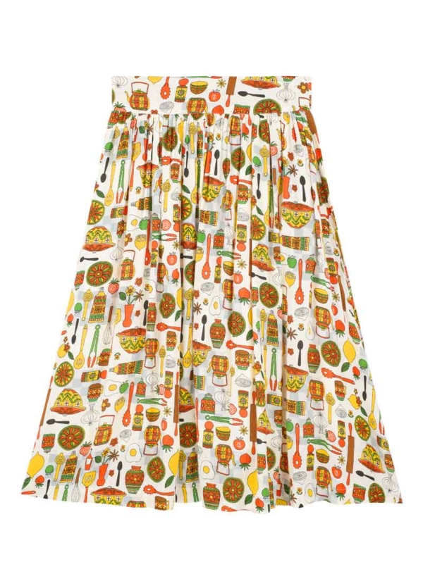 Joanie Clothing Dawn O’Porter X Joanie - Mimosa Kitchen Utensils Print Skirt -  UK 26 (White)