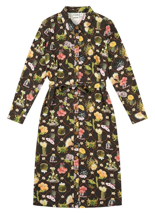 Joanie Clothing Natural History Museum X Joanie - Mina Cactai Print Button-Down Midi Dress -  UK 20 (Green)