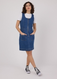 Joanie Clothing Mindy Mid Wash Denim Pinafore Dress –  UK 26 (Blue)