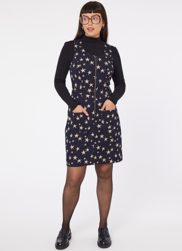 Joanie Clothing Mindy Star Print Pinafore Dress -  UK 22 (Black)