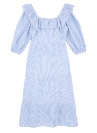 Joanie Clothing Miranda Square Neck Ticking Stripe Midi Dress – Blue –  UK 22 (Blue)