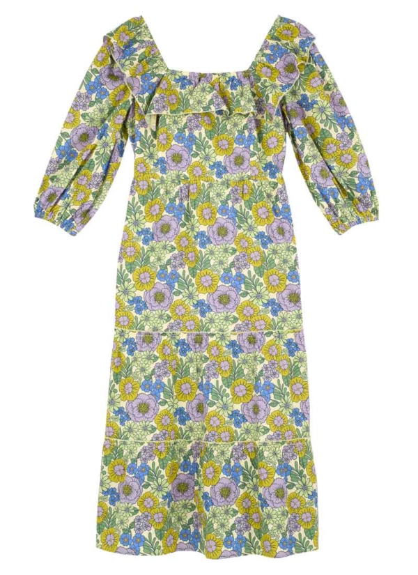 Joanie Clothing Miranda Square Neck Floral Print Midi Dress -  UK 22 (Green)