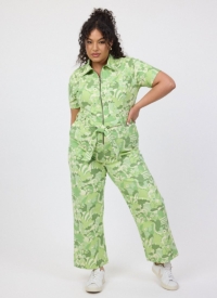 Joanie Clothing Mork Green Floral Print Short Sleeve Boilersuit –  UK 26 (Green)