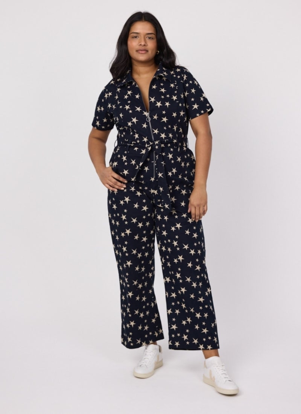 Joanie Clothing Mork Star Print Short Sleeve Boilersuit -  UK 22 (Black)