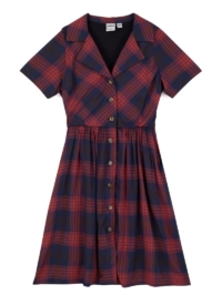 Joanie Clothing Pepita Check Print Shirt Dress – Red –  UK 22  – Sustainable Organic Cotton (Red)