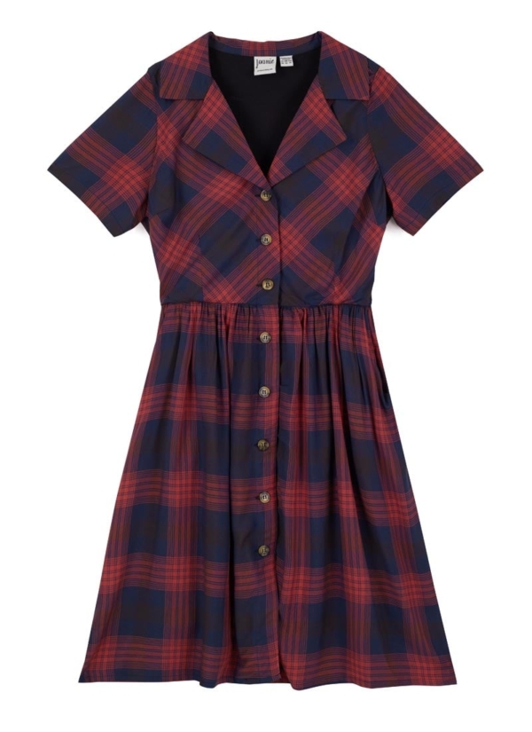 Joanie Clothing Pepita Check Print Shirt Dress - Red -  UK 22  - Sustainable Organic Cotton (Red)