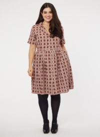 Joanie Clothing Pepper Acorn Print Check Shirt Dress –  UK 22 (Brown)