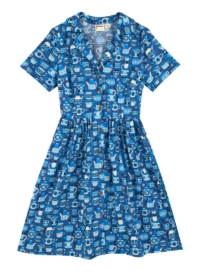 Joanie Clothing Pepper Pottery Print Shirt Dress –  UK 22 (Blue)