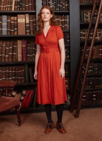 Joanie Clothing Phillipa Belted Midi Tea Dress – Rust –  UK 26 (Orange)