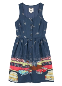 Joanie Clothing Dawn O’Porter X Joanie – Pink Lady Vintage Diner Print Dress –  UK 26 (Blue)