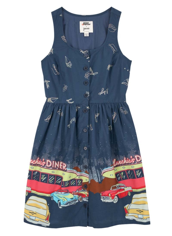 Joanie Clothing Dawn O’Porter X Joanie - Pink Lady Vintage Diner Print Dress -  UK 26 (Blue)