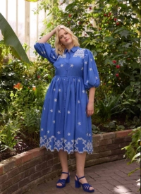 Joanie Clothing Rachida Embroidered Western Shirt Dress – Blue –  UK 26 (Blue)
