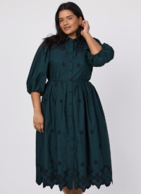 Joanie Clothing Rachida Embroidered Western Shirt Dress – Green- UK 26 (Green)