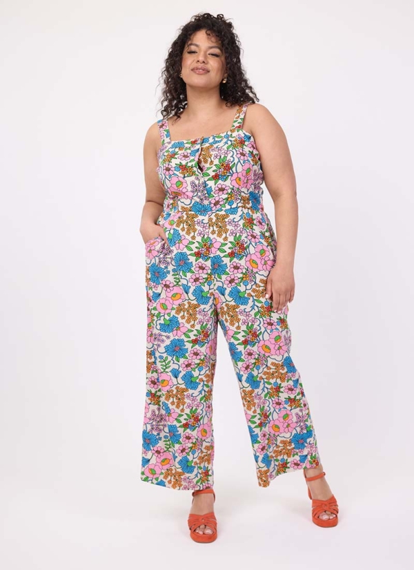 Joanie Clothing Randi White Floral Print Jumpsuit -  UK 22 (White)