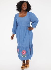 Joanie Clothing Ruby Square Neck Denim Midi Dress –  UK 22 (Blue)