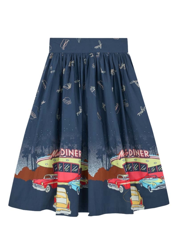 Joanie Clothing Dawn O’Porter X Joanie - Saltydog Vintage Diner Print Skirt -  UK 20 (Blue)