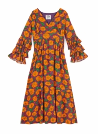 Joanie Clothing Dawn O’Porter X Joanie – Sangria Poppy Print Ruffle Midaxi Dress –  UK 22 (Orange)