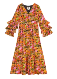Joanie Clothing Dawn O’Porter X Joanie – Sangria Mushroom Print Ruffle Midaxi Dress –  UK 22 (Orange)