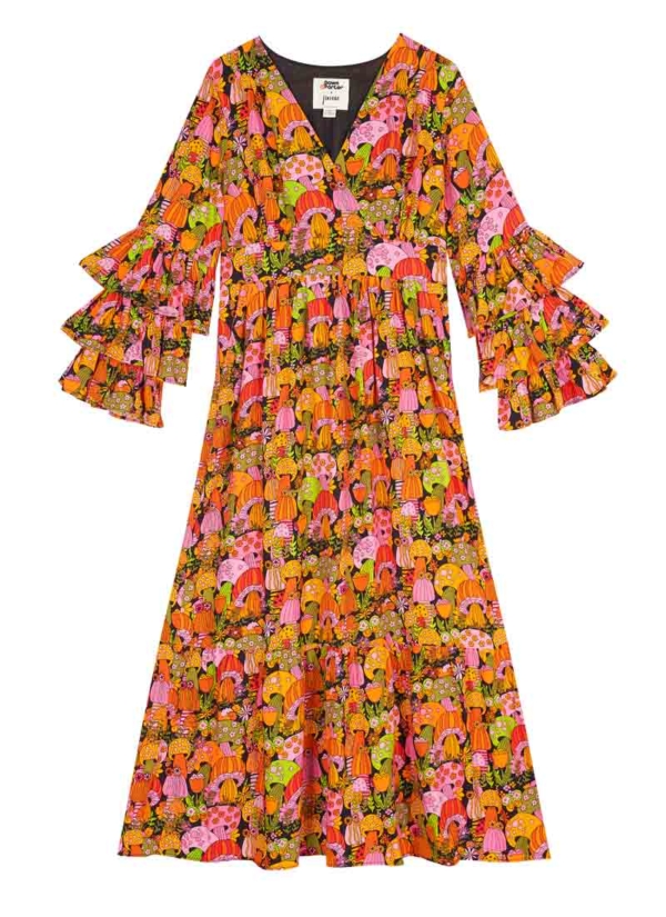 Joanie Clothing Dawn O’Porter X Joanie - Sangria Mushroom Print Ruffle Midaxi Dress -  UK 22 (Orange)